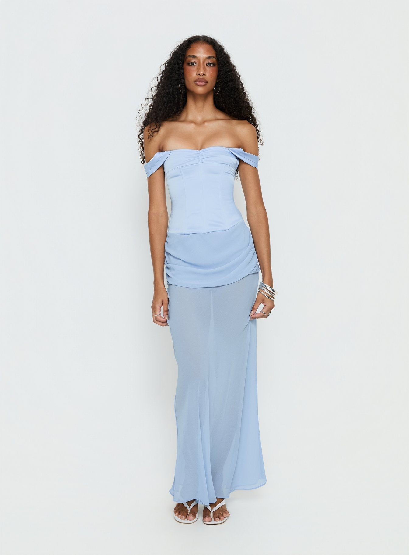 Angiola Corset Off Shoulder Maxi Dress Blue